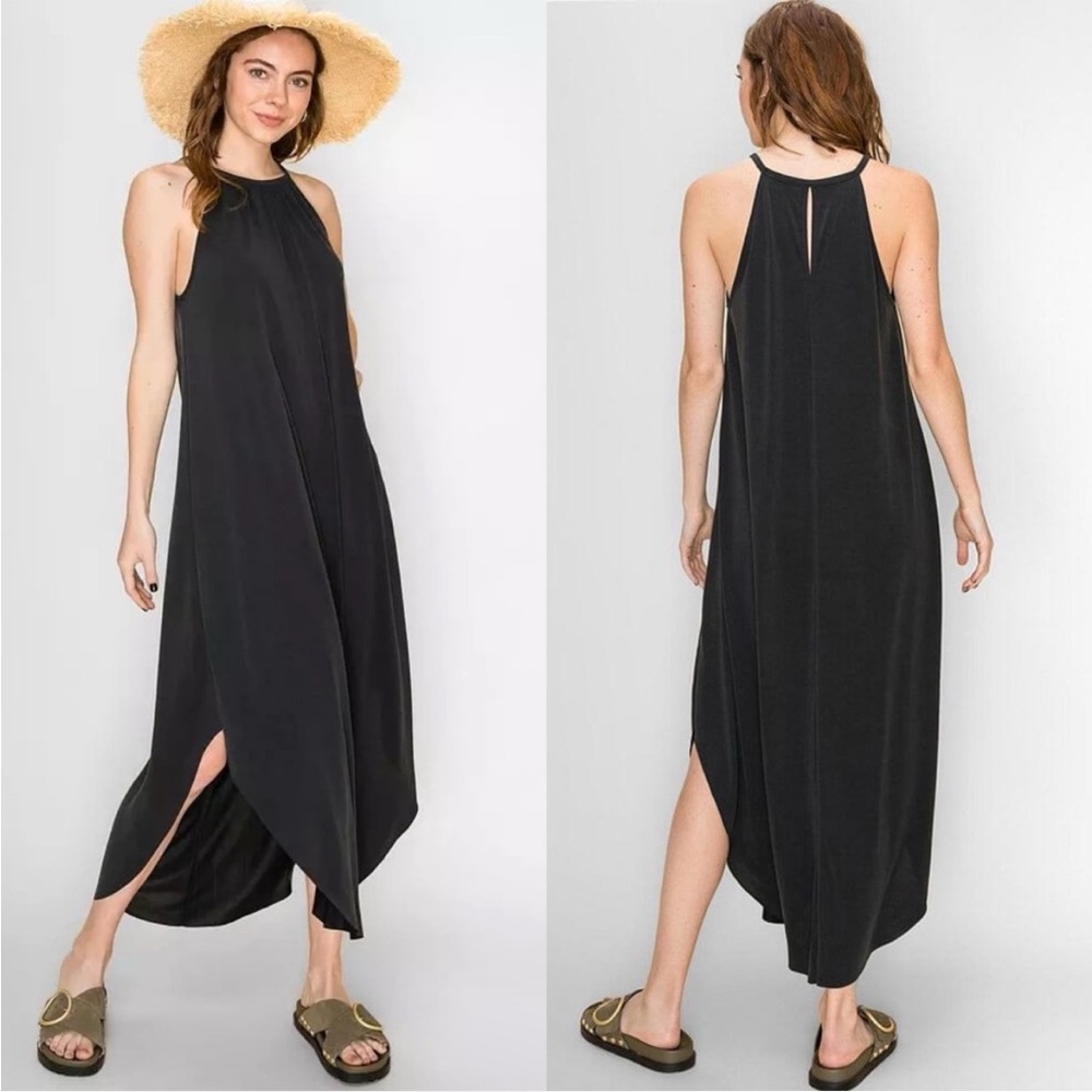 Buckle Black Sleeveless Halter Maxi Dress